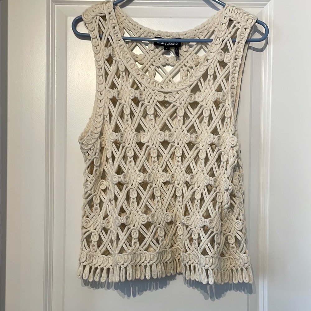 DKNY Cream Crochet Sleeveless Top